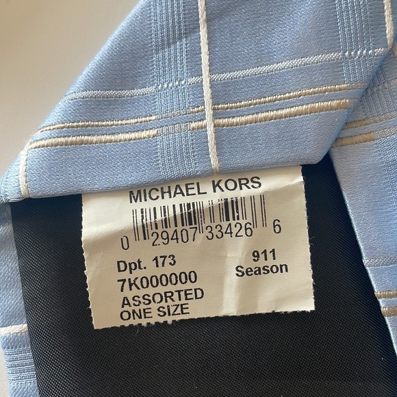 Light Blue and Gold/White Striped Silk Tie - Michael Kors - Picture 8 of 9